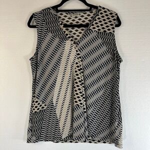 Dana Buchman Womens L Black Gray Geometric Print‎ Sleeveless V-Neck Blouse Top